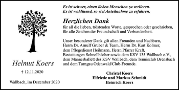Traueranzeige von Helmut Koers von vrm-trauer