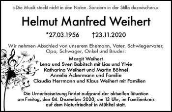 Traueranzeige von Helmut Manfred Weihert von vrm-trauer