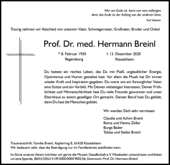Traueranzeige von Hermann Breinl von vrm-trauer