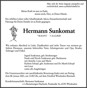 Traueranzeige von Hermann Sunkomat von vrm-trauer
