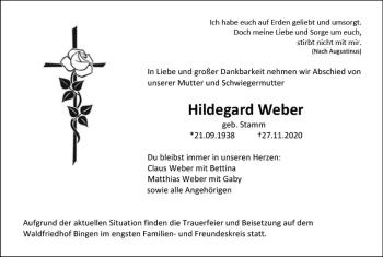 Traueranzeige von Hildegard Weber von vrm-trauer