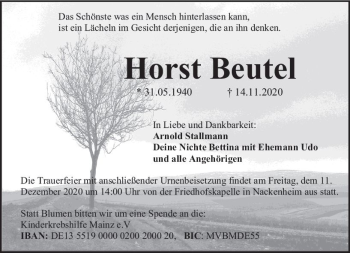 Traueranzeige von Horst Beutel von vrm-trauer