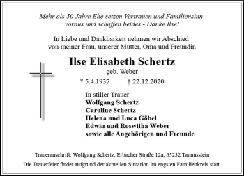 Traueranzeige von Ilse Elisabeth Schertz von vrm-trauer