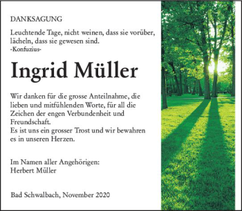 Traueranzeige von Ingrid Müller von vrm-trauer