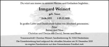 Traueranzeige von Irmgard Weinert von vrm-trauer
