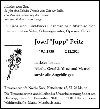 Traueranzeige von Josef Peitz von vrm-trauer