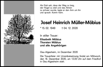 Traueranzeige von Josef Heinrich Müller-Möbius von vrm-trauer