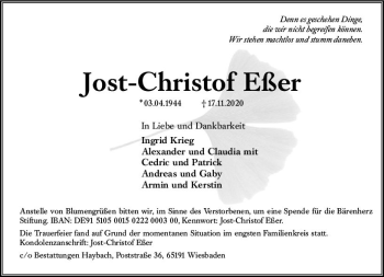 Traueranzeige von Jost-Christof Eßer von vrm-trauer