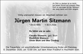 Traueranzeige von Jürgen Martin Sitzmann von vrm-trauer