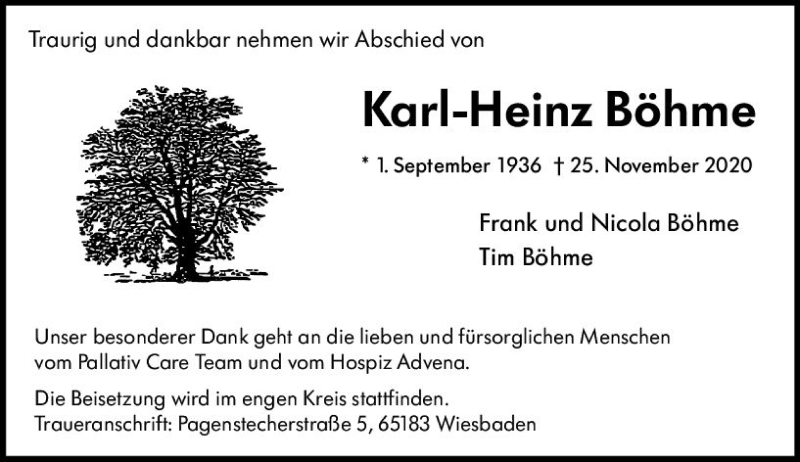  Traueranzeige für Karl-Heinz Böhme vom 05.12.2020 aus vrm-trauer