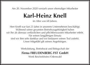 Traueranzeige von Karl-Heinz Knell von vrm-trauer