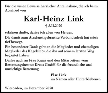 Traueranzeige von Karl-Heinz Link von vrm-trauer