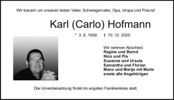 Traueranzeige von Karl  Hofmann von vrm-trauer