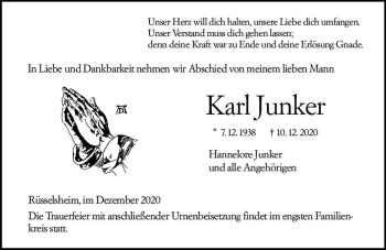 Traueranzeige von Karl Junker von vrm-trauer