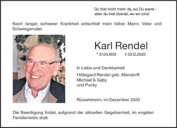 Traueranzeige von Karl Rendel von vrm-trauer