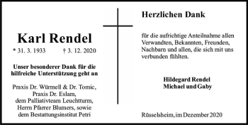 Traueranzeige von Karl Rendel von vrm-trauer