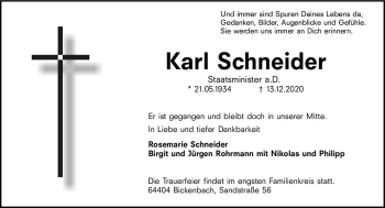 Traueranzeige von Karl Schneider von vrm-trauer