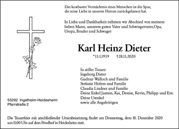 Traueranzeige von Karl Heinz Dieter von vrm-trauer