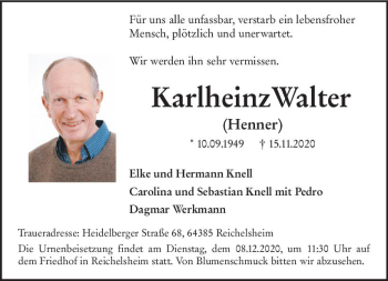 Traueranzeige von Karlheinz Walter von vrm-trauer