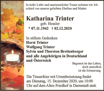Traueranzeige von Katharina Trinter von vrm-trauer