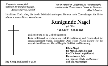 Traueranzeige von Kunigunde Nagel von vrm-trauer