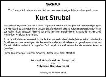 Traueranzeige von Kurt Strubel von vrm-trauer