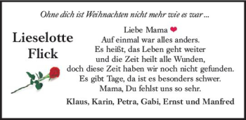 Traueranzeige von Lieselotte Flick von vrm-trauer