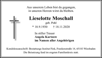 Traueranzeige von Lieselotte Moschall von vrm-trauer