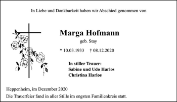 Traueranzeige von Marga Hofmann von vrm-trauer