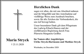 Traueranzeige von Maria Stryck von vrm-trauer