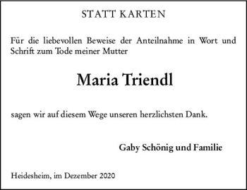 Traueranzeige von Maria Triendl von vrm-trauer