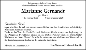 Traueranzeige von Marianne Gernandt von vrm-trauer