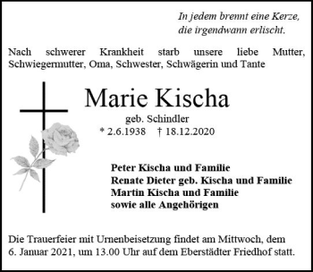 Traueranzeige von Marie Kischa von vrm-trauer