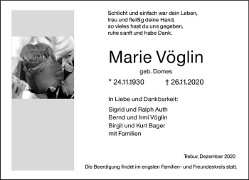Traueranzeige von Marie Vöglin von vrm-trauer