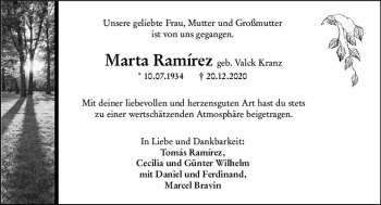 Traueranzeige von Marta Ramirez von vrm-trauer