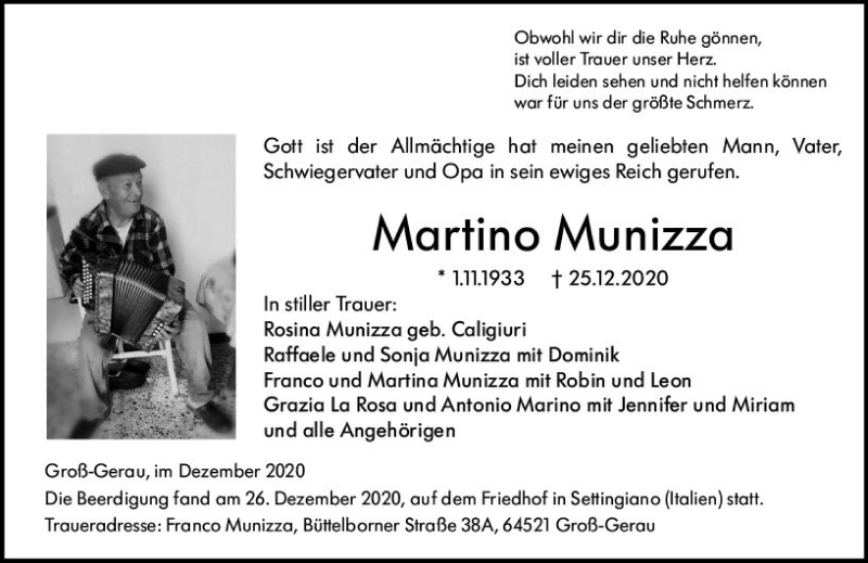  Traueranzeige für Martino Munizza vom 30.12.2020 aus vrm-trauer