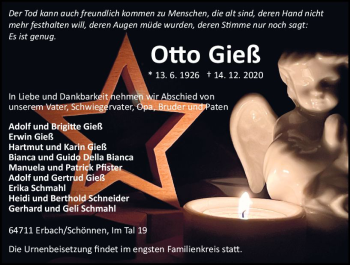 Traueranzeige von Otto Gieß von vrm-trauer