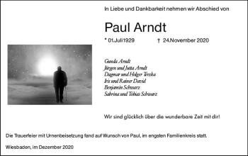 Traueranzeige von Paul Arndt von vrm-trauer