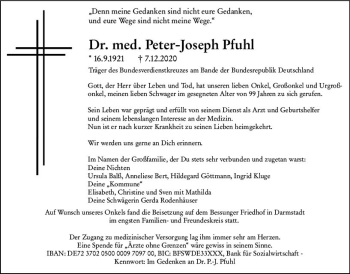 Traueranzeige von Peter-Joseph Pfuhl von vrm-trauer