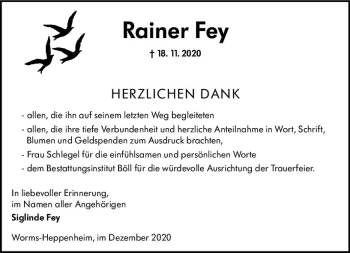 Traueranzeige von Rainer Fey von vrm-trauer