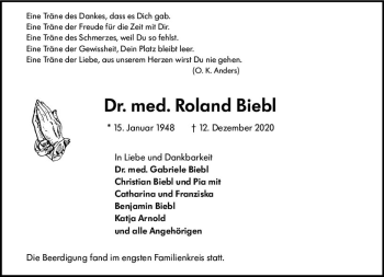 Traueranzeige von Roland Biebl von vrm-trauer