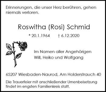 Traueranzeige von Roswitha Schmid von vrm-trauer