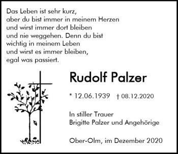 Traueranzeige von Rudolf Palzer von vrm-trauer