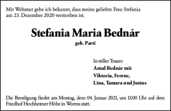 Traueranzeige von Stefania Maria Bednar von vrm-trauer