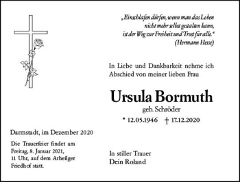Traueranzeige von Ursula Bormuth von vrm-trauer