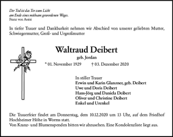 Traueranzeige von Waltraud Deibert von vrm-trauer