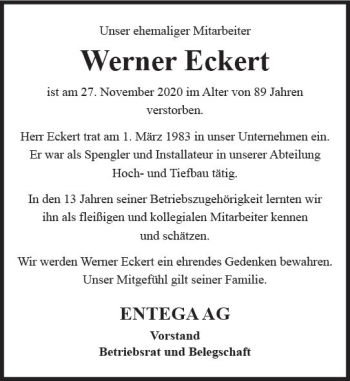 Traueranzeige von Werner Eckert von vrm-trauer