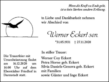 Traueranzeige von Werner Eckert von vrm-trauer