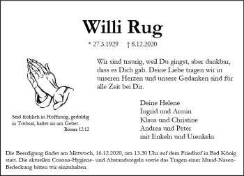 Traueranzeige von Willi Rug von vrm-trauer