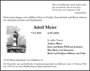 Traueranzeige von Adolf Meier von vrm-trauer